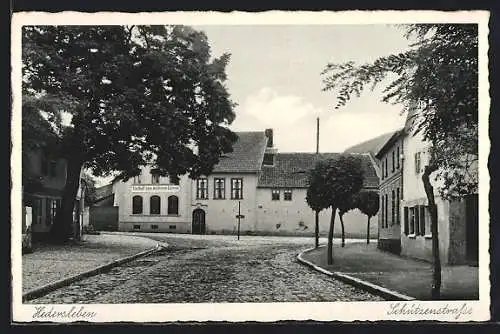 AK Hedersleben / Wegeleben, Schützenstrasse mit Gasthof zum goldenen Löwen