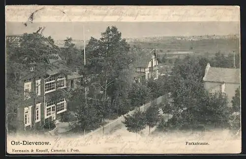 AK Ost-Dievenow, Parkstrasse aus der Vogelschau