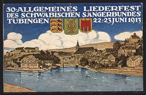 Künstler-AK Tübingen, 30. Allgemeines Liederfest des Schwäb. Sängerbundes 1913, Ganzsache