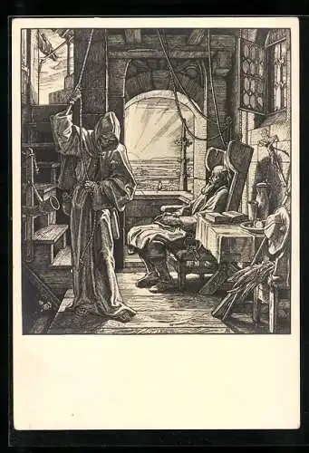 Künstler-AK Der Tod schlägt die Glocke zur letzten Stunde