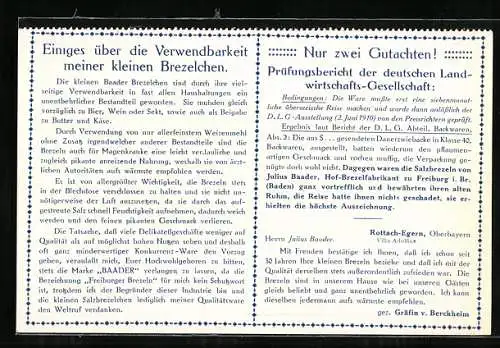 AK Freiburg i. Br., Reklame der Hof-Brezelfabrik Julius Baader, Bestellkarte