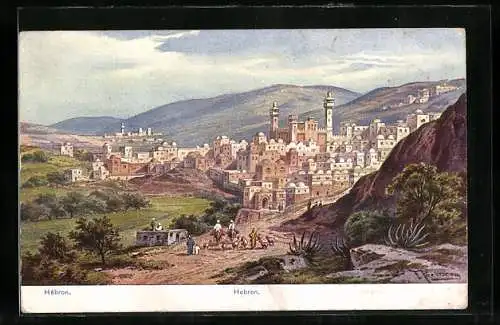 Künstler-AK Hebron, Panoramablick auf die Stadt