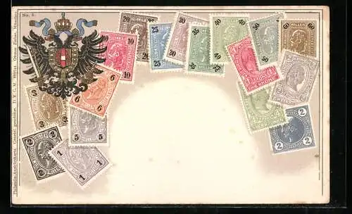 AK Briefmarken und Wappen Österreichs