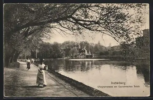 AK Insterburg, Uferpromenade am Gawehnschen Teich