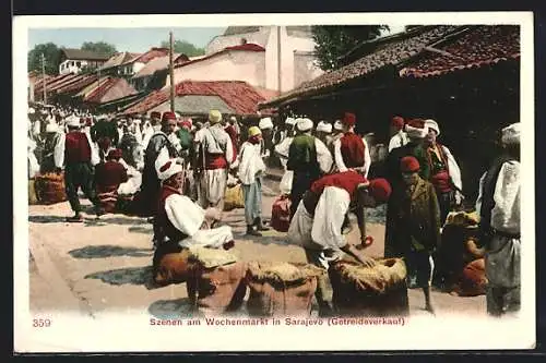 AK Sarajevo, Szenen am Wochenmarkt, Getreideverkauf