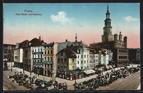 AK Posen / Poznan, Markttag auf dem alten Markt am Rathaus