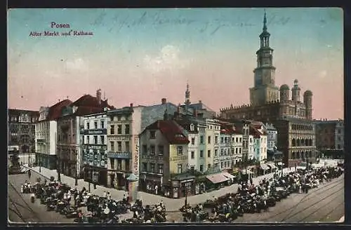 AK Posen / Poznan, Markttag auf dem alten Markt am Rathaus