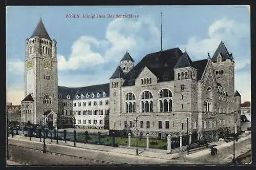 AK Posen, Königliches Residenzschloss mit Strasse