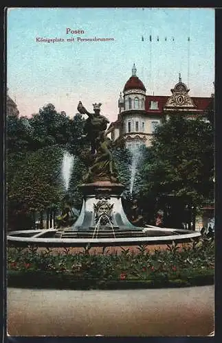 AK Posen-Poznan, Königsplatz mit Perseusbrunnen
