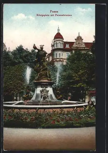 AK Posen, Königsplatz mit dem Perseusbrunnen