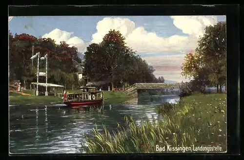 Künstler-AK Bad Kissingen, Landungsstelle, Brücke