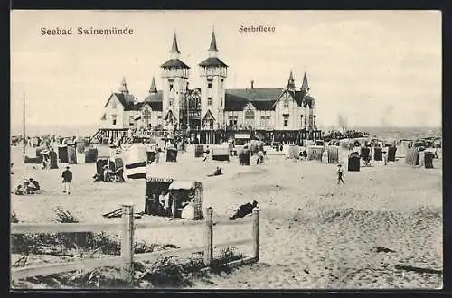 AK Swinemünde, Seebrücke mit Strandkörben