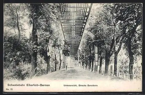 AK Schwebebahn Elberfeld-Barmen, Unteransicht, Strecke Sonnborn