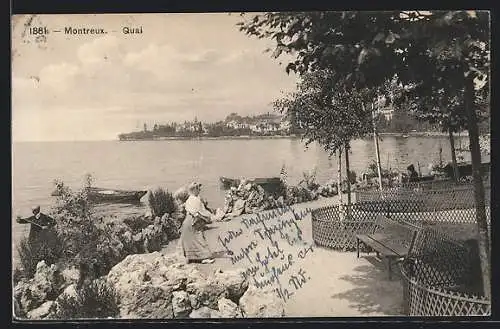 AK Montreux, Quai mit Blick zur Stadt