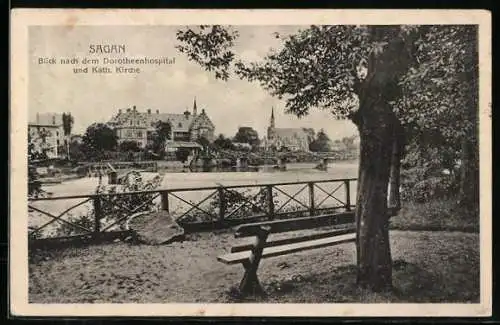 AK Sagan, Blick nach dem Dorotheenhospital und Kath. Kirche