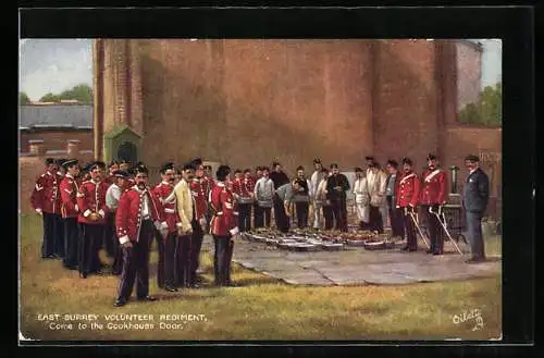 Künstler-AK East Surrey Volunteer Regiment, Come to the Cookhouse Door