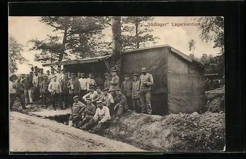 AK Soldaten in Uniform an der Lagerkantine des Südlagers