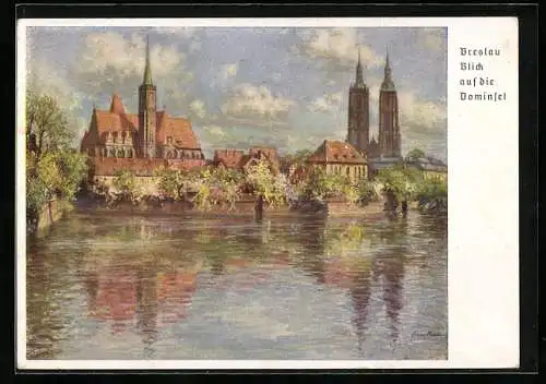 Künstler-AK Breslau, 12. Deutsches Sängerbundesfest 1937, Dom & Kreuzkirche