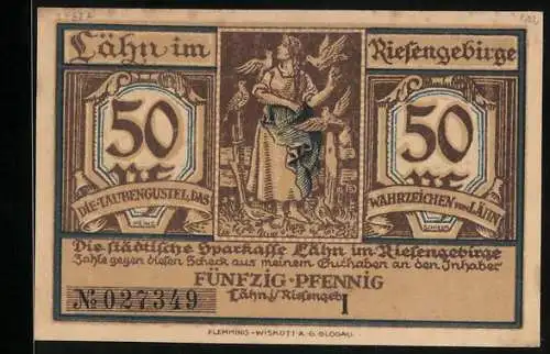 Notgeld Lähn im Riesengebirge, 50 Pfennig, Taubengustel, das Pädagogium