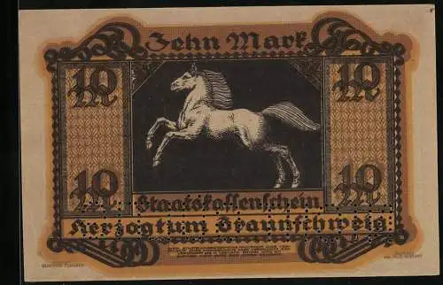 Notgeld Braunschweig 1918, 10 Mark, Ein weisses Pferd auf den Hinterbeinen