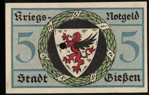 Notgeld Giessen 1918, 5 Mark, Das Rathaus