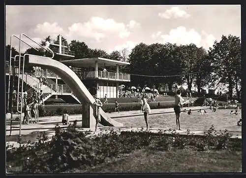 AK Donauwörth, Städtisches Freibad, mit Wasserrutsche