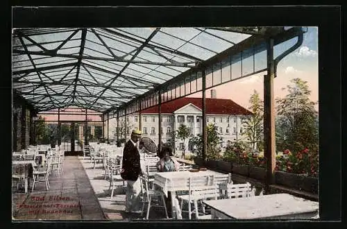 AK Bad Eilsen, Fürstenhof-Terrassse mit Badehaus