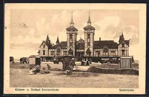 AK Swinemünde, Seebrücke mit Turmgebäude