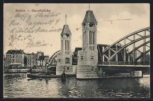 AK Stettin, Teilansicht der neuen Baumbrücke