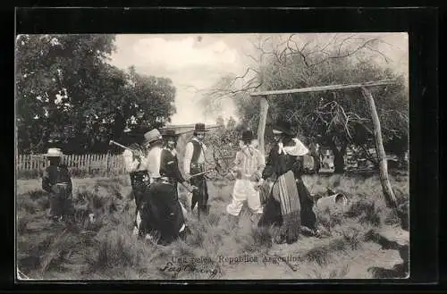 AK Argentina, Una pelea, Einheimische mit Stöcken