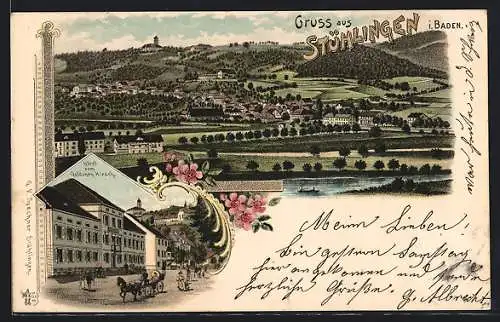 Lithographie Stühlingen, Hôtel zum Goldenen Hirsch, Totalansicht