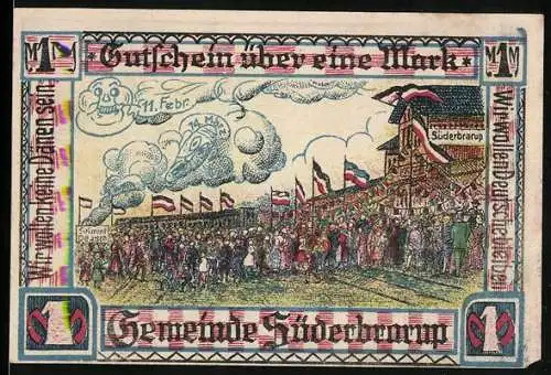 Notgeld Süderbrarup, 1 Mark, Up-ewig ungedeelt, Abstimmung über deutsche Zugehörigkeit