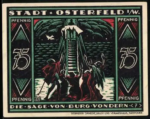 Notgeld Osterfeld i. W. 1921, 75 Pfennig, Szene aus der Burg Vondern-Sage