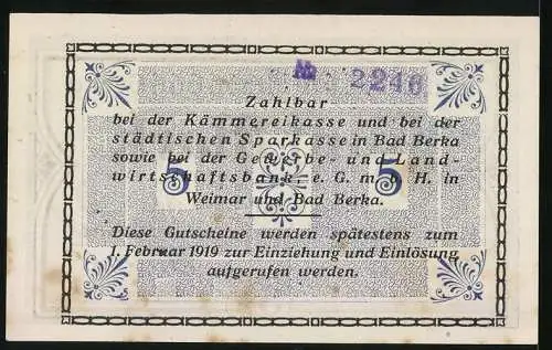 Notgeld Bad Berka 1918, 5 Mark, Kontroll-Nr. 2246