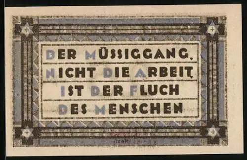 Notgeld Heede, 25 Pfennig, Verse zum Müssiggang als Fluch