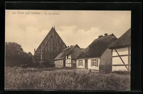 AK Wiek / Rügen, Ortspartie an der Kirche