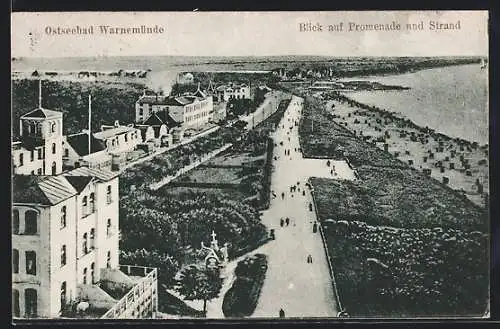 AK Warnemünde, Promenade und Strand aus der Vogelschau