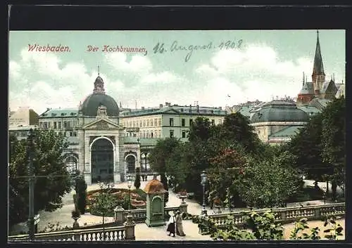 AK Wiesbaden, Kochbrunnen aus der Vogelschau