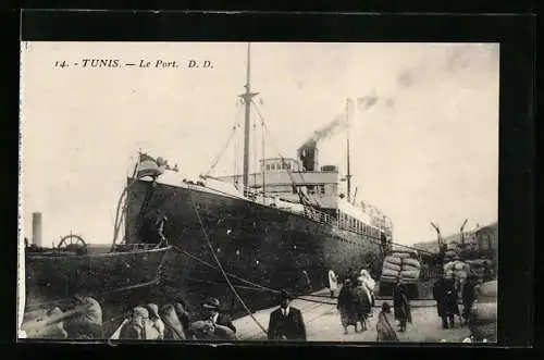 AK Tunis, Le Port, Dampfer fährt ein