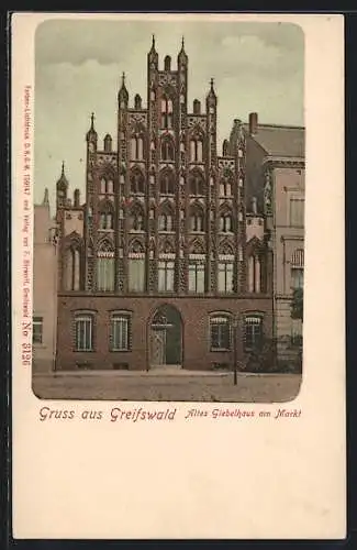 AK Greifswald, Altes Giebelhaus am Markt