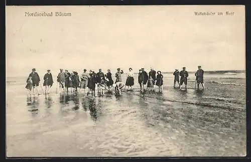 AK Büsum, Nordseebad, Wattenläufer am Meer