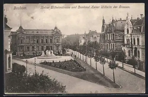 AK Bochum, Kaiser Wilhelmstrasse und Denkmal Kaiser Wilhelm des Grossen