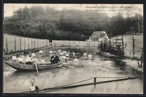 AK Wasserfuhr bei Gummersbach, Badegäste im Franzenbad