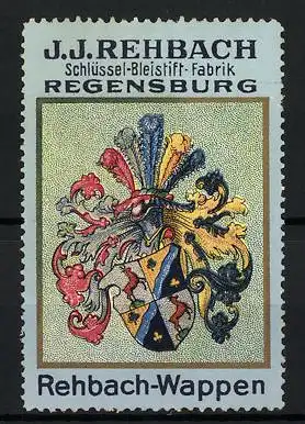 Reklamemarke Regensburg, Schlüssel-Bleistift-Fabrik J. J. Rehbach, Wappen