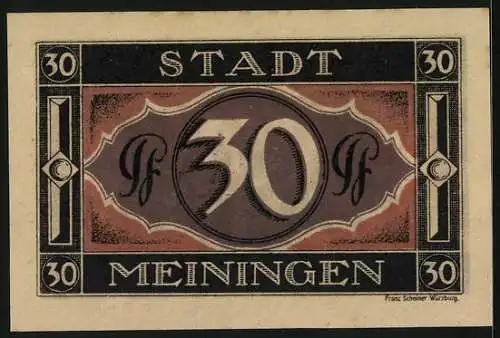 Notgeld Meiningen 1921, 30 Pfennig, Wappen mit Tor und Hahn