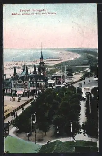 AK Heringsdorf / Ostsee, Brückeneingang, Blick nach Ahlbeck