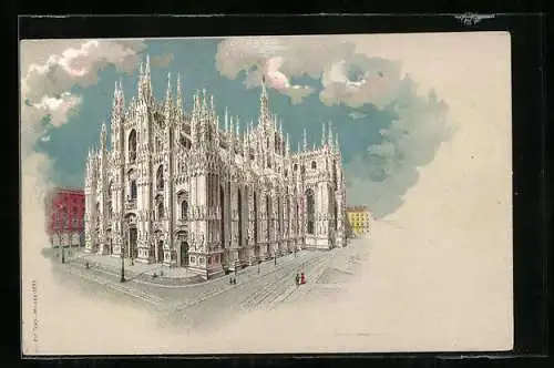 Lithographie Mailand, Blick auf den Mailänder Dom