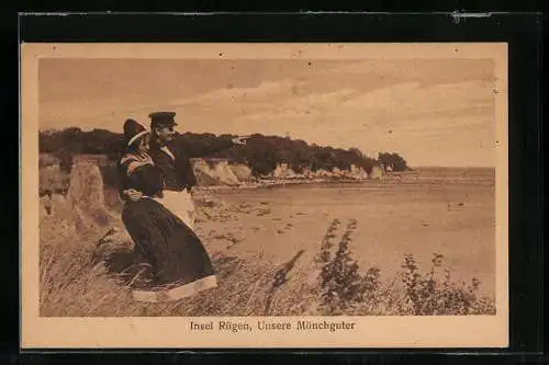 AK Insel Rügen, Mönchguter Paar in Tracht