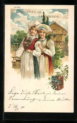 Lithographie Schweden und Norwegen, Mädchen in Tracht