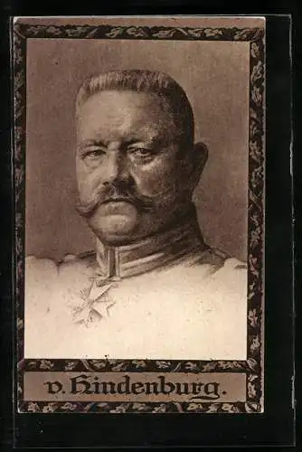 Künstler-AK Paul von Hindenburg, portraitiert mit Orden behangen